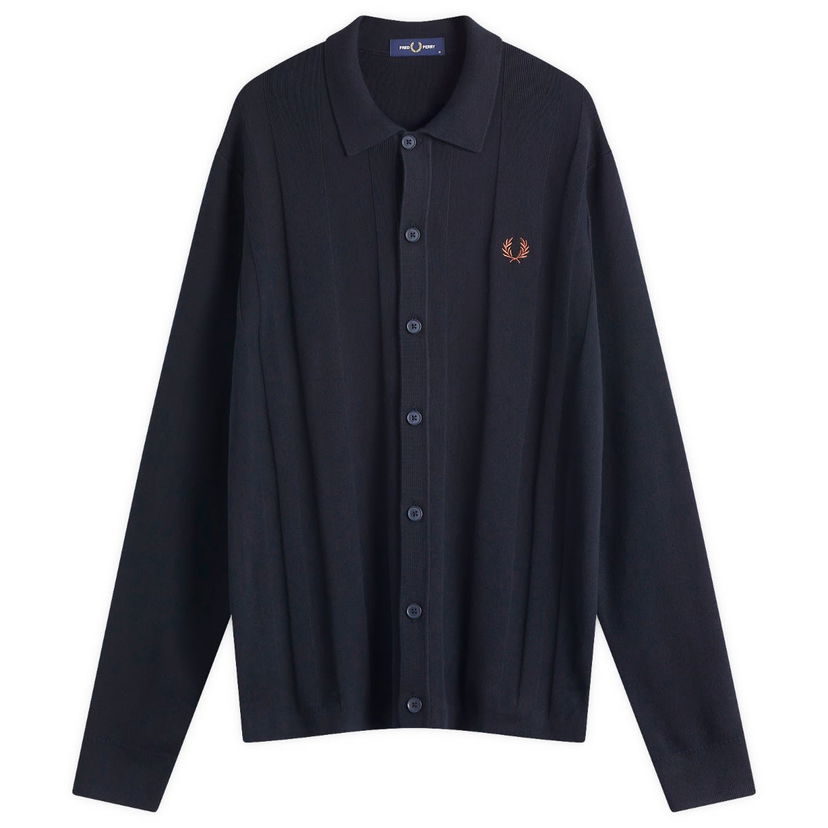 Sweater Fred Perry Knitted Button-Down Shirt Mörkblå | K9726-608