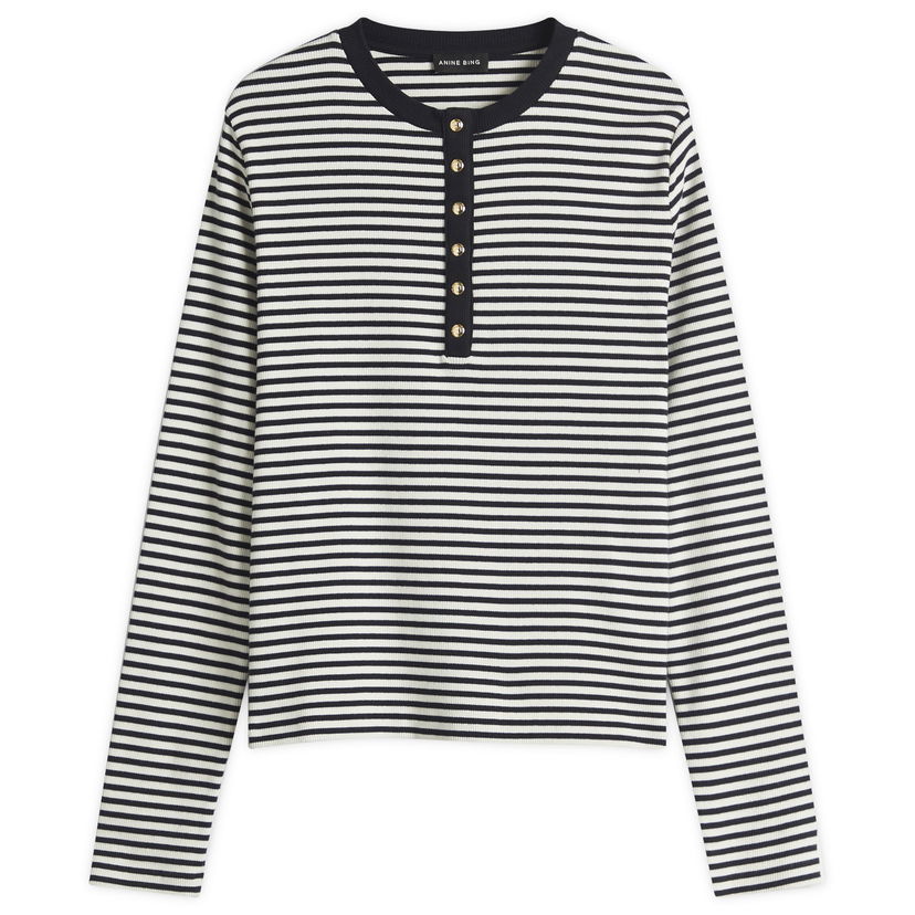 T-shirt Anine Bing Anine Bing Alessia Striped Henley Long Sleeve T-Shirt Flerfärgad | A-08-10314-MTL2