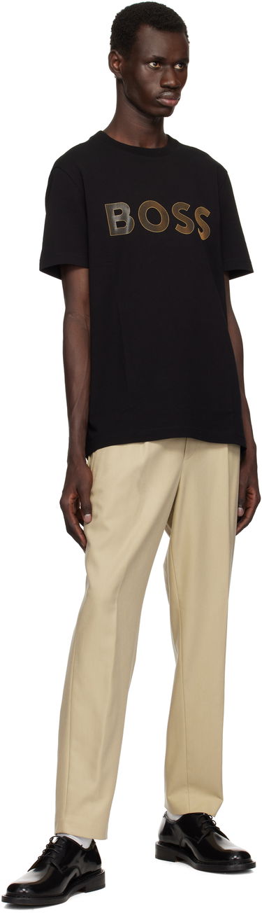 T-shirt BOSS Stretch-Cotton Large Logo T-shirt Svart | 50535170, 3