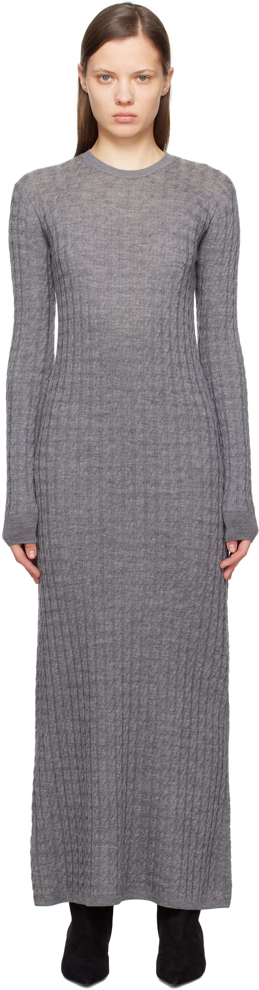 Sweater TOTEME TOTEME Cable Knit Maxi Dress Grå | 251-WRD0142-YA0036