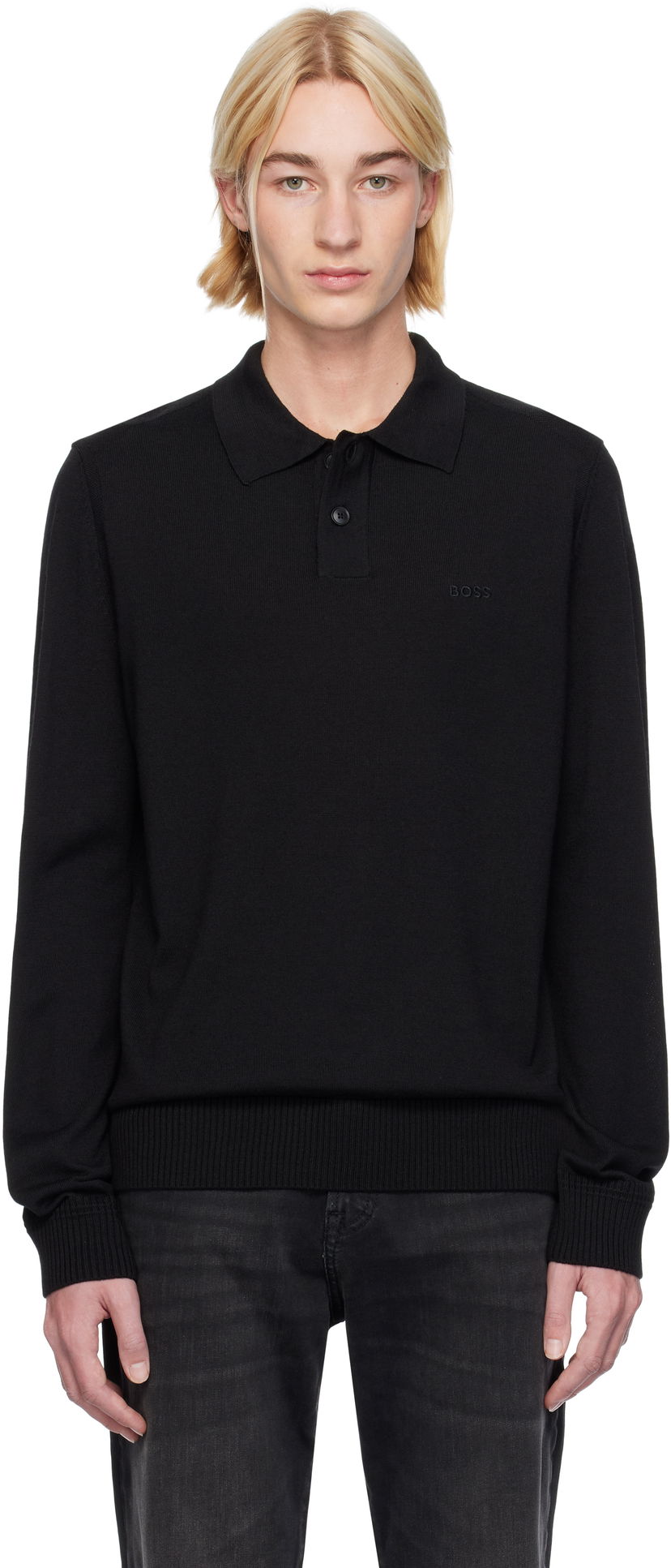 Polotröja BOSS Two-Button Knit Polo Svart | 50519958