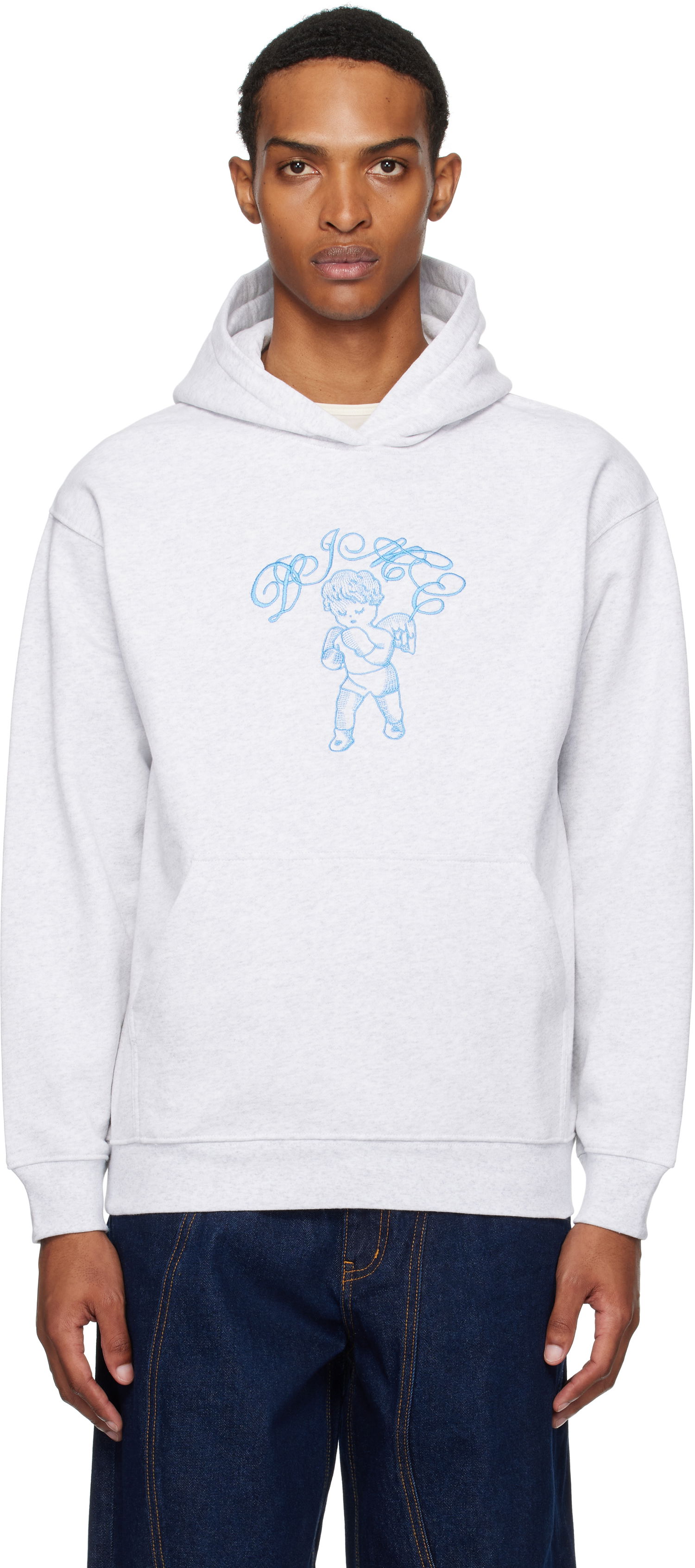 Sweatshirt Dime Embroidered Fighter Hoodie Grå | DIMESU2544ASH, 0