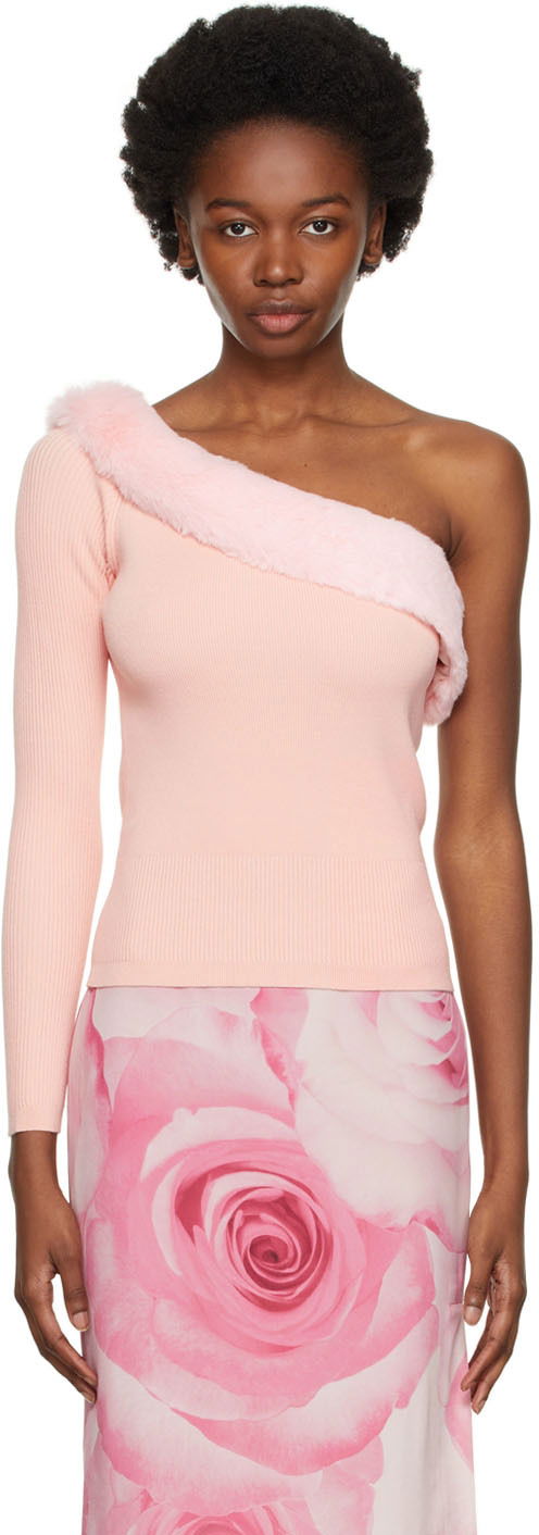 Sweater Blumarine One Shoulder Faux Fur Trimmed Sweater Rosa | 2M181A, 0