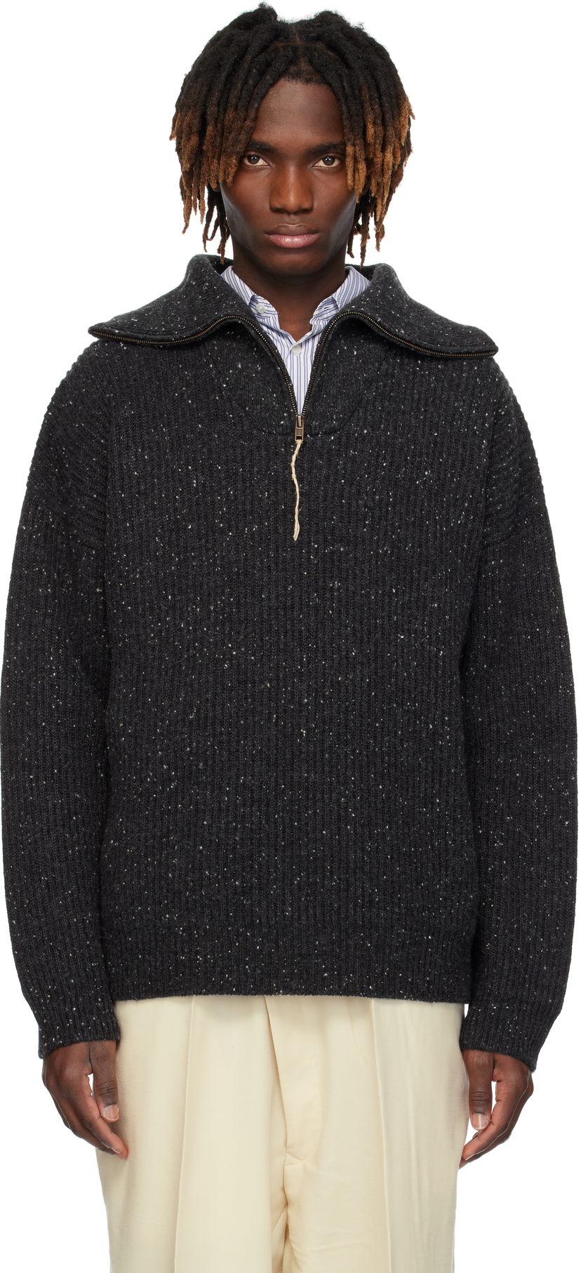 Sweater Maison Margiela Maison Margiela Half-Zip Donegal Wool Sweater Grå | S50HL0039 M13094