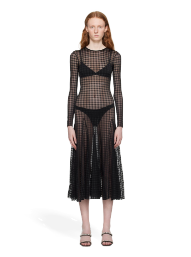 Klä AMI Gingham Midi Dress Svart | FDR208.PA0006