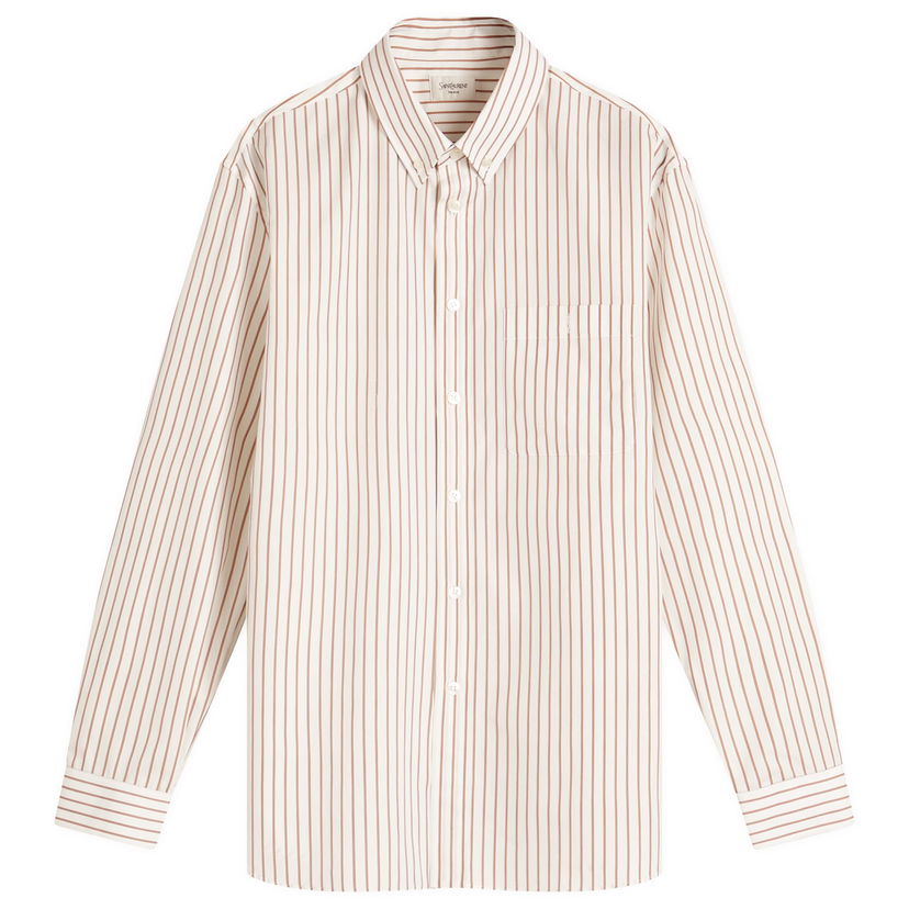 Skjorta Saint Laurent Saint Laurent Striped Shirt with Embroidered Pocket, Size 39 Beige | 823194-Y6E77-9260
