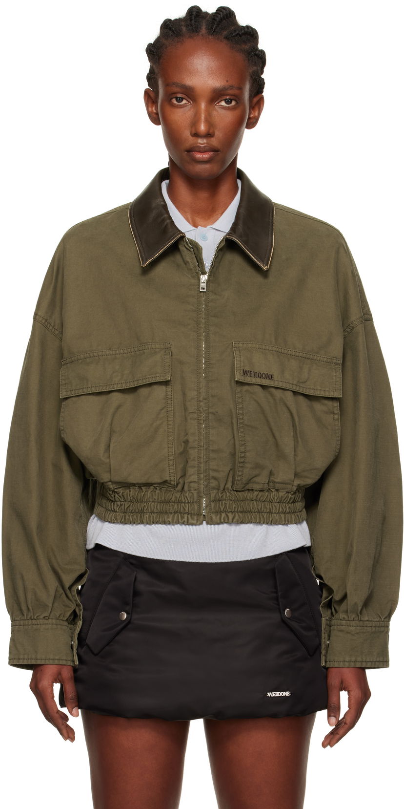 Jacka We11done We11done Leather Collar Cropped Jacket Grön | WD-JP2-25-063-W-KK