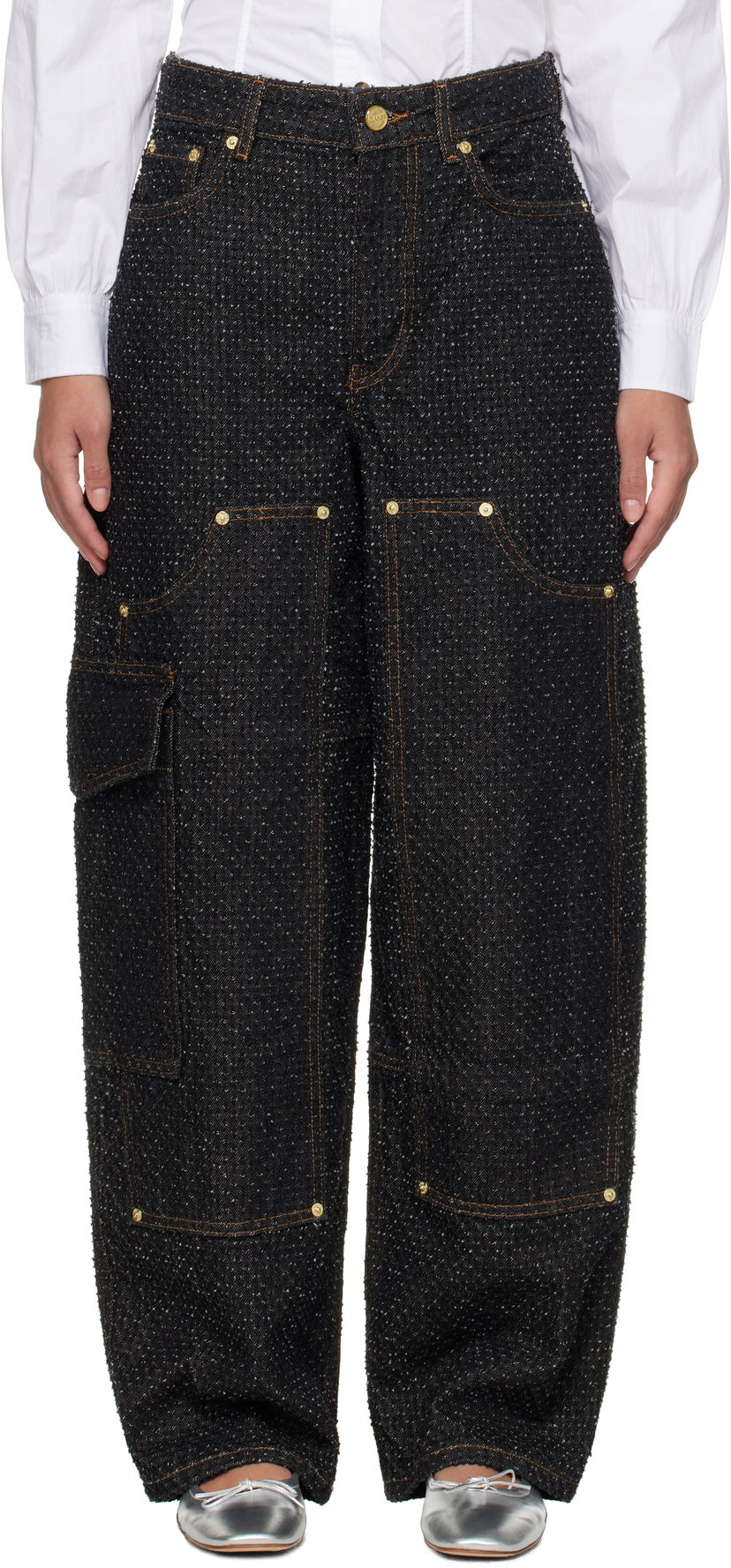 Cargo byxor GANNI GANNI Fluffy Carpenter Jeans Svart | J1617