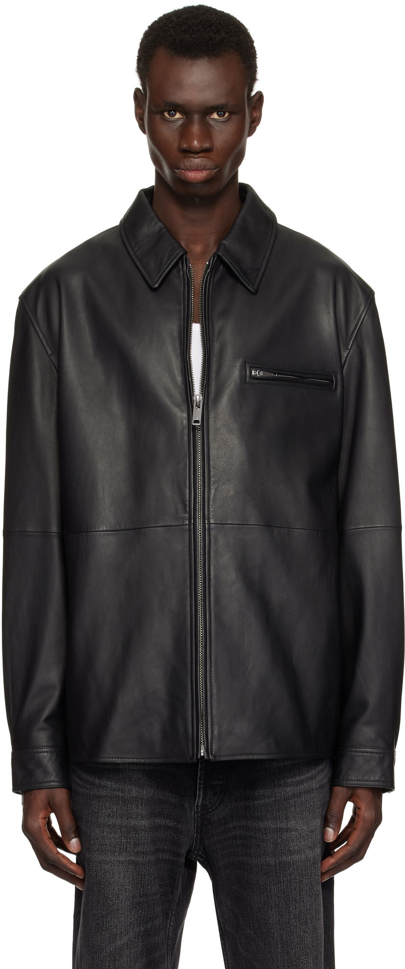 Jacka BOSS HUGO Paneled Leather Jacket Svart | 50530812