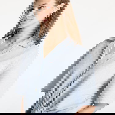 Skjorta Tommy Hilfiger Tommy Jeans Women's Cropped Linen Short Sleeve Shirt Blå | DW0DW20286 0A8, 4