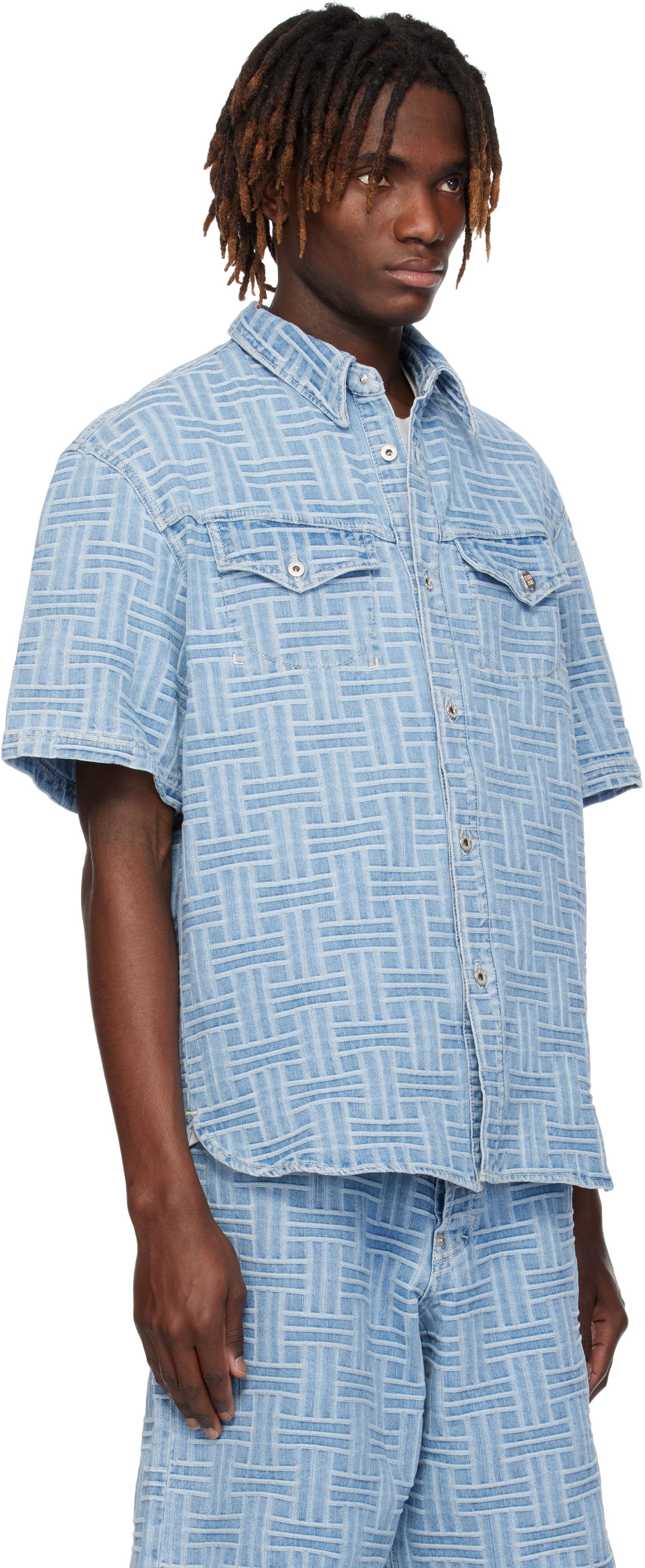 Skjorta KENZO Kenzo Paris 'KENZO Weave' Relaxed Denim Shirt Blå | FF55DC1026J4, 1