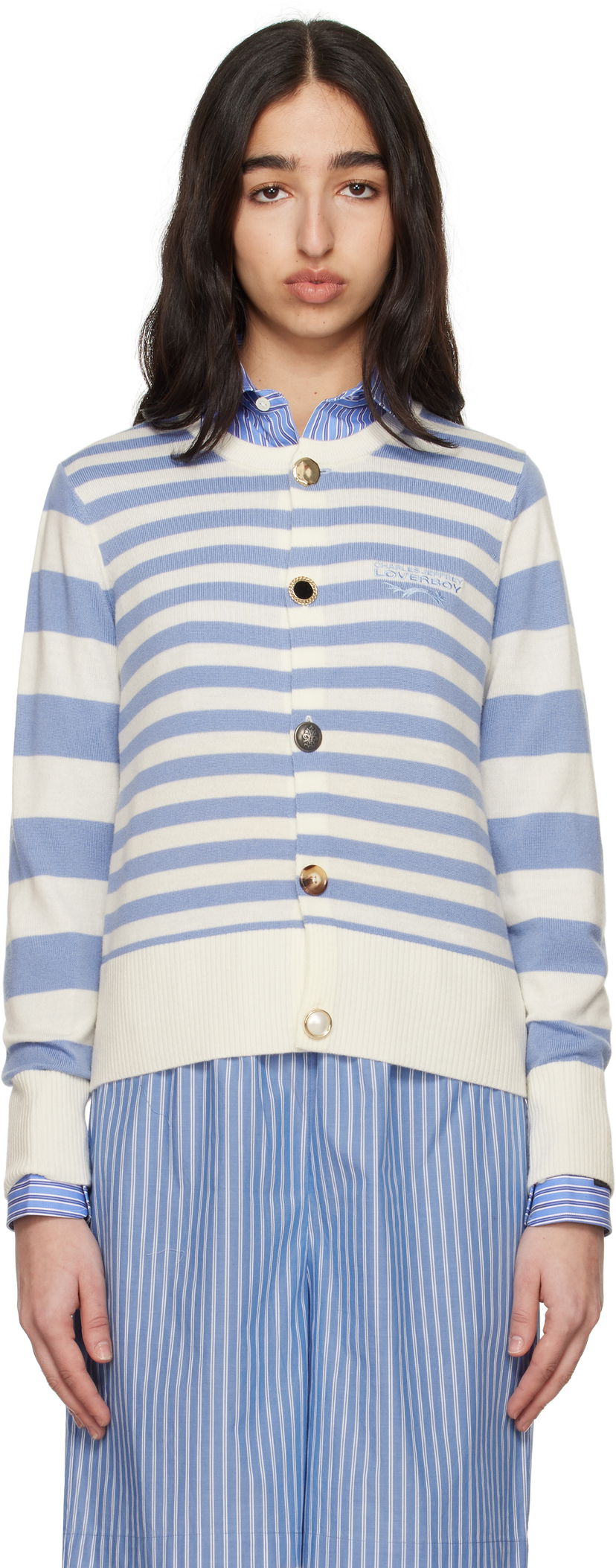 Sweater Charles Jeffrey Loverboy Charles Jeffrey LOVERBOY Striped Knit Cardigan Blå | 54090201