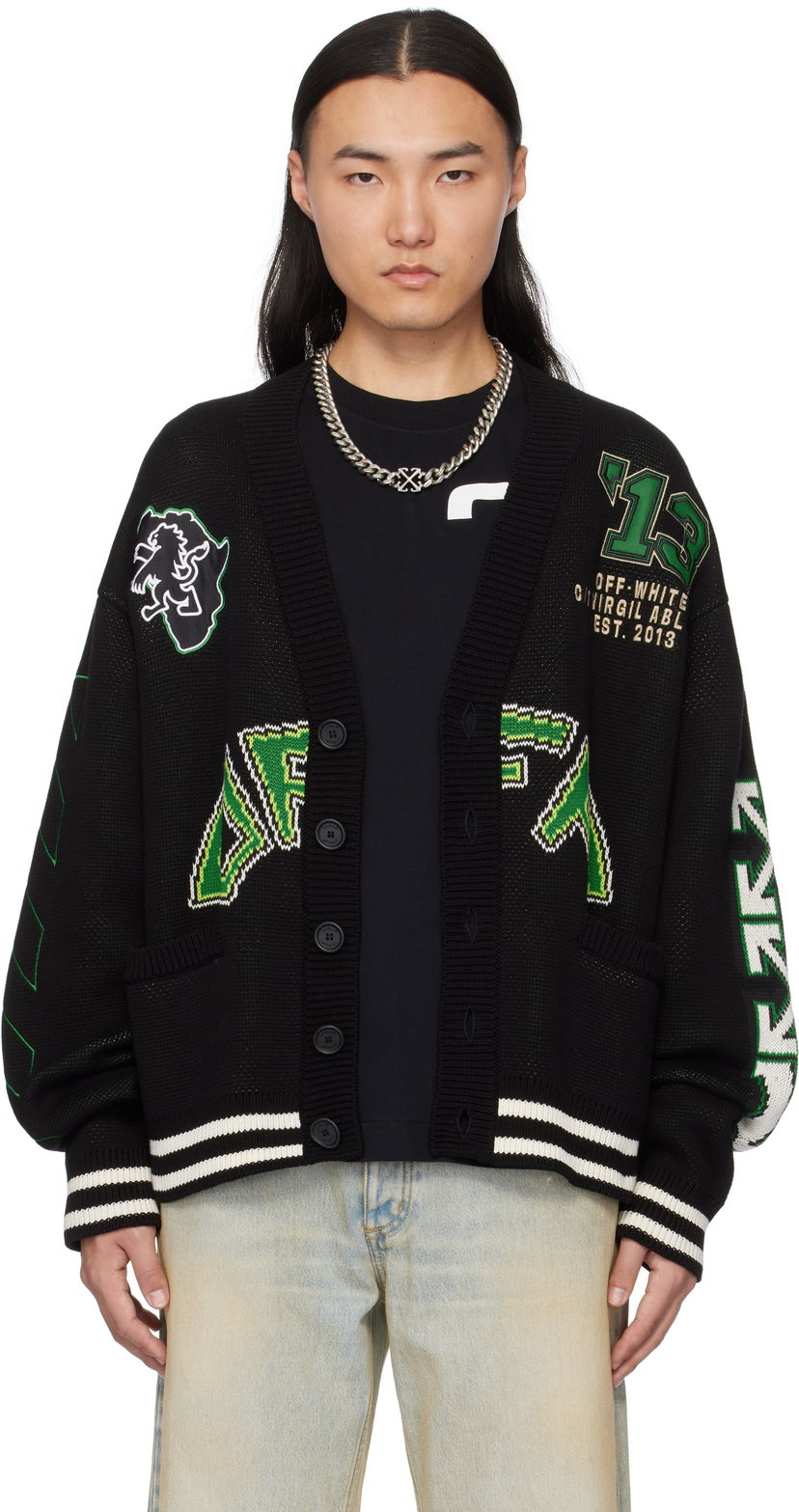 Sweater Off-White Varsity Cardigan Svart | OMHB019S25KNI0021057
