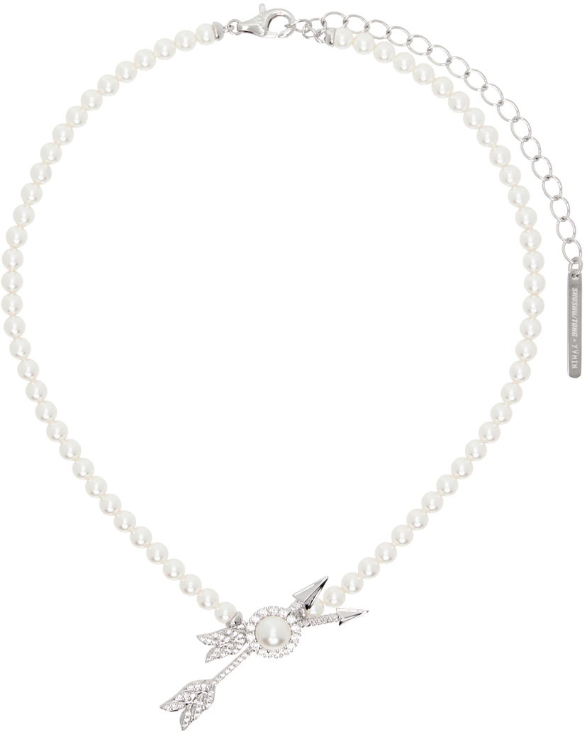 Halsband SHUSHU/TONG SHUSHU/TONG YVMIN Edition Double Arrow Pave Pearl Necklace Vit | 23383SLV00NN