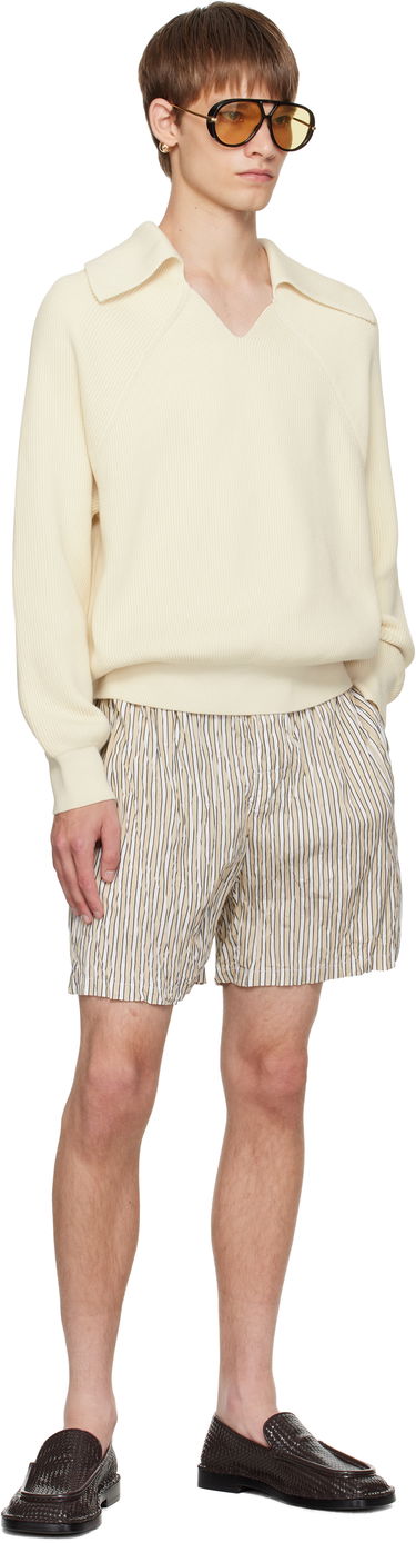 Shorts Bottega Veneta Bottega Veneta Crushed Tech Cotton Stripe Shorts Beige | 833970V5NM08773, 3