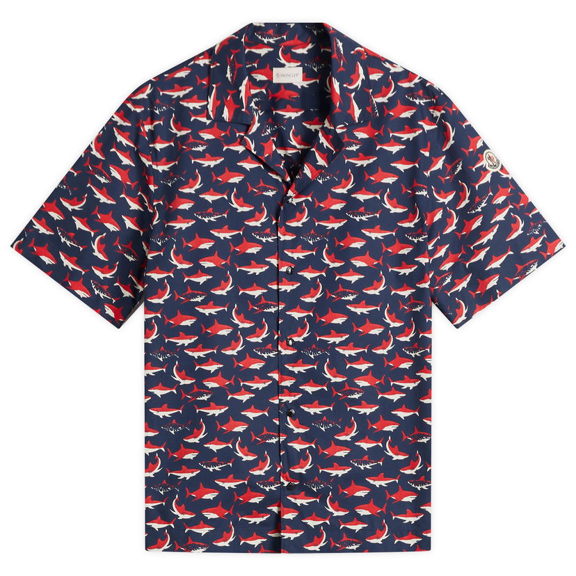 Skjorta Moncler Moncler Little Sharks Printed Cotton Poplin Shirt Blå | 2F000-18-598K6-S74