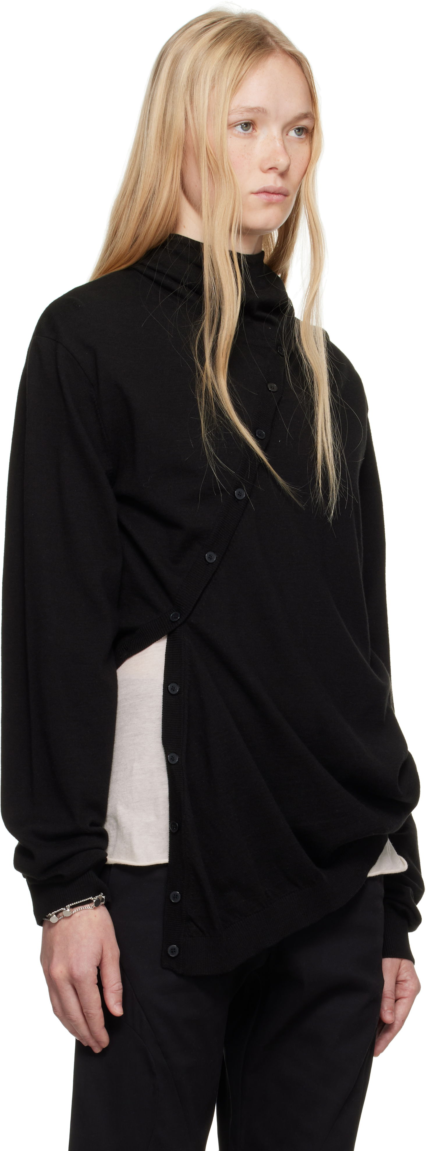Sweater Post Archive Faction (PAF) 8.0 Center Knit Asymmetrical Hoodie by Post Archive Faction (PAF) Svart | 8.0 KHC-B, 1