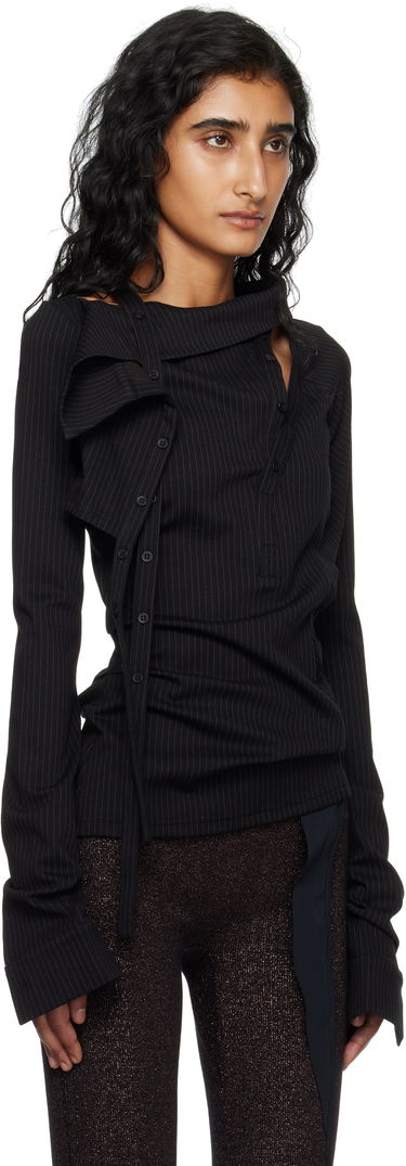 Skjorta Ottolinger Ada Pinstripe Asymmetric Long Sleeve Blouse Svart | 102-105904-01, 1