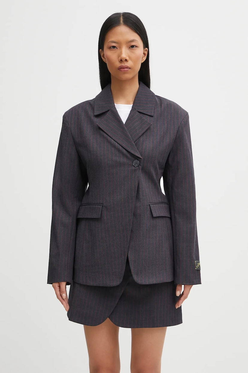 Jacka GANNI Asymmetric Pinstripe Blazer Grå | W0578