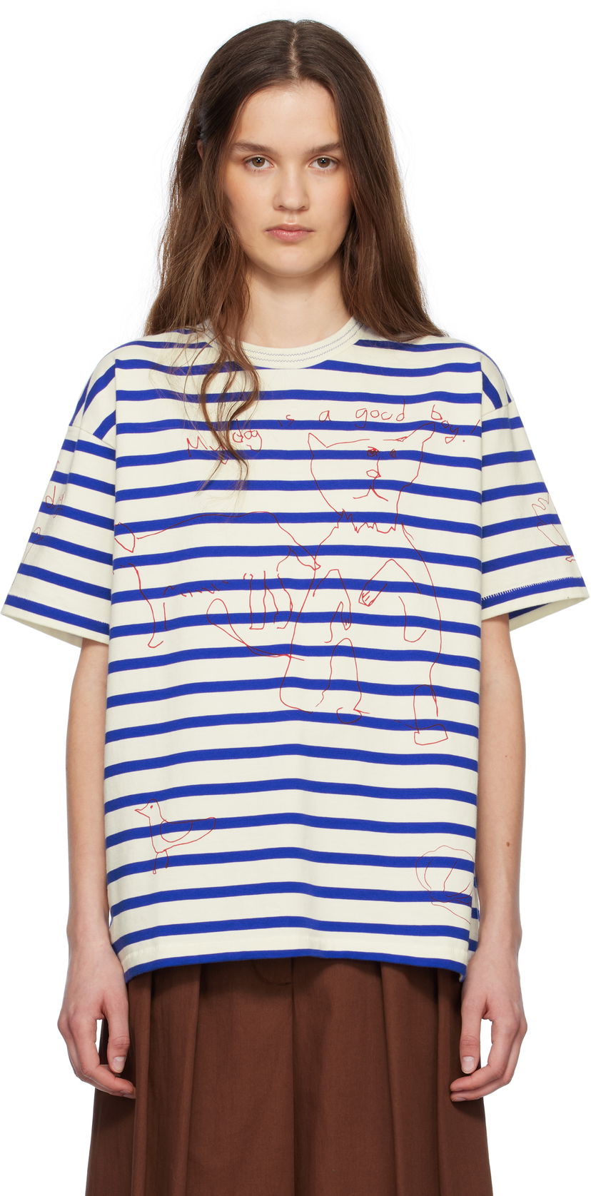 T-shirt Bode Bode Margate Striped T-Shirt Vit | MRS25CS003