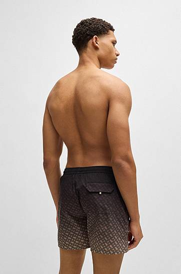 Badkläder BOSS Degradé Monogram Print Swim Shorts with Logo Badge Svart | 50534343, 1