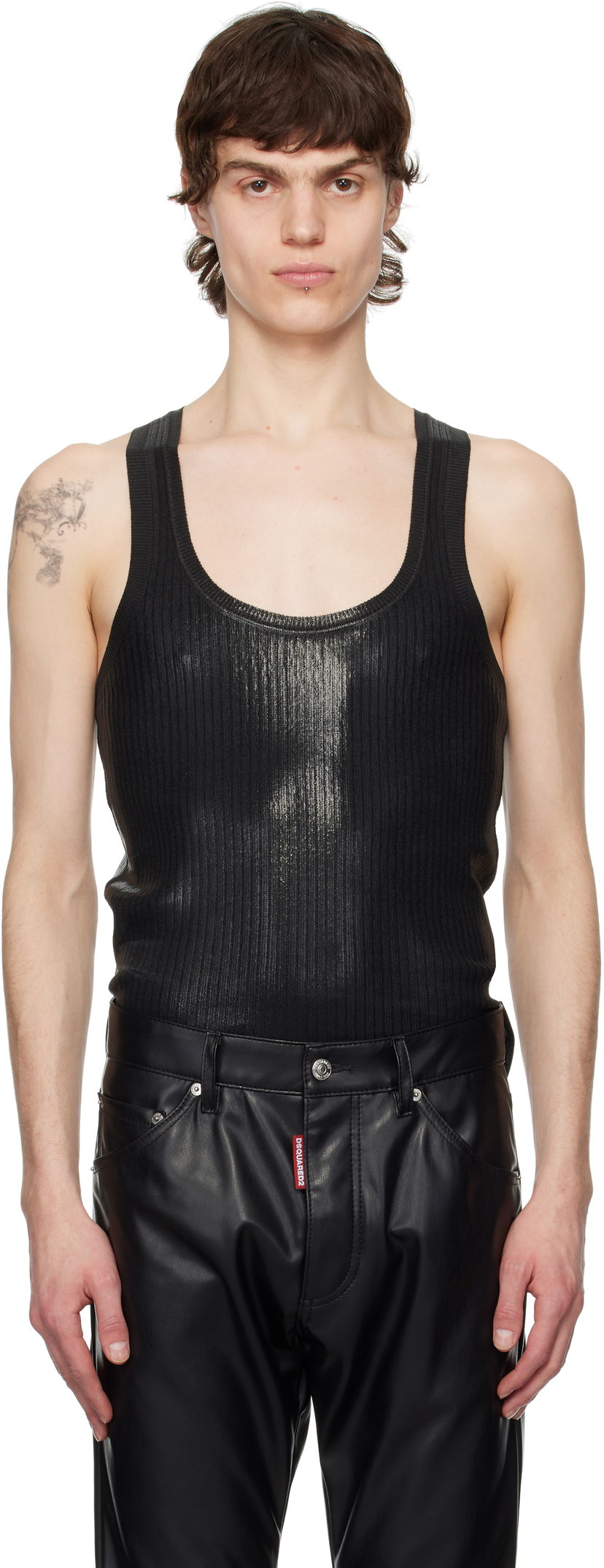 Linne DSQUARED2 Dsquared2 Coated Ribbed Knit Tank Top Svart | S71HA1339-D13114-900