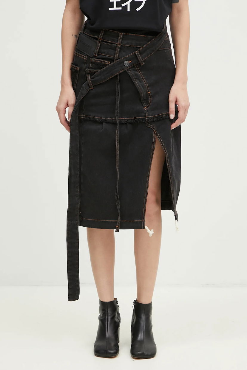 Kjol Ottolinger Ottolinger Signature Wrap Denim Midi A-Line Skirt Svart | 2217040111