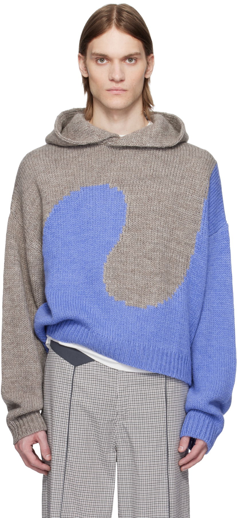 Sweater ERL ERL Bicolor Swirl Knit Hoodie Blå | ERL10N009