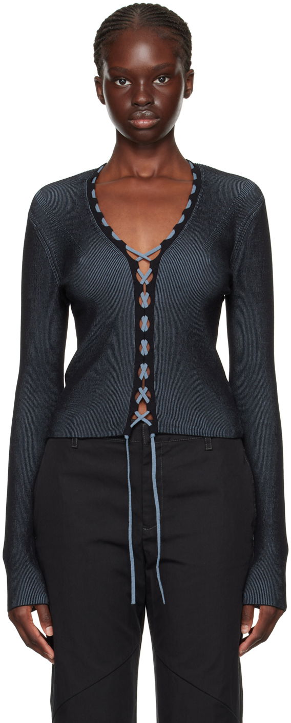 Sweater Dion Lee Lace-Up Ribbed Cardigan Svart | C7222F23