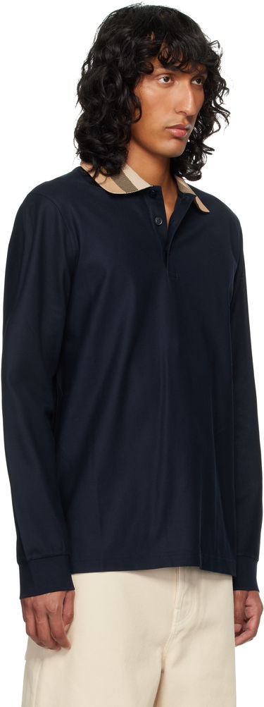 Polotröja Burberry Burberry Check Collar Long Sleeve Polo Mörkblå | 8098813, 1