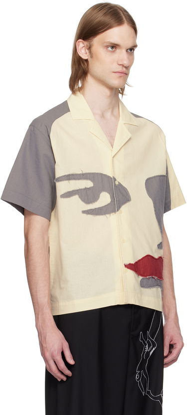 Skjorta KidSuper KidSuper Patchwork Face Linen Camp Shirt Gul | SS25-SST-01, 1