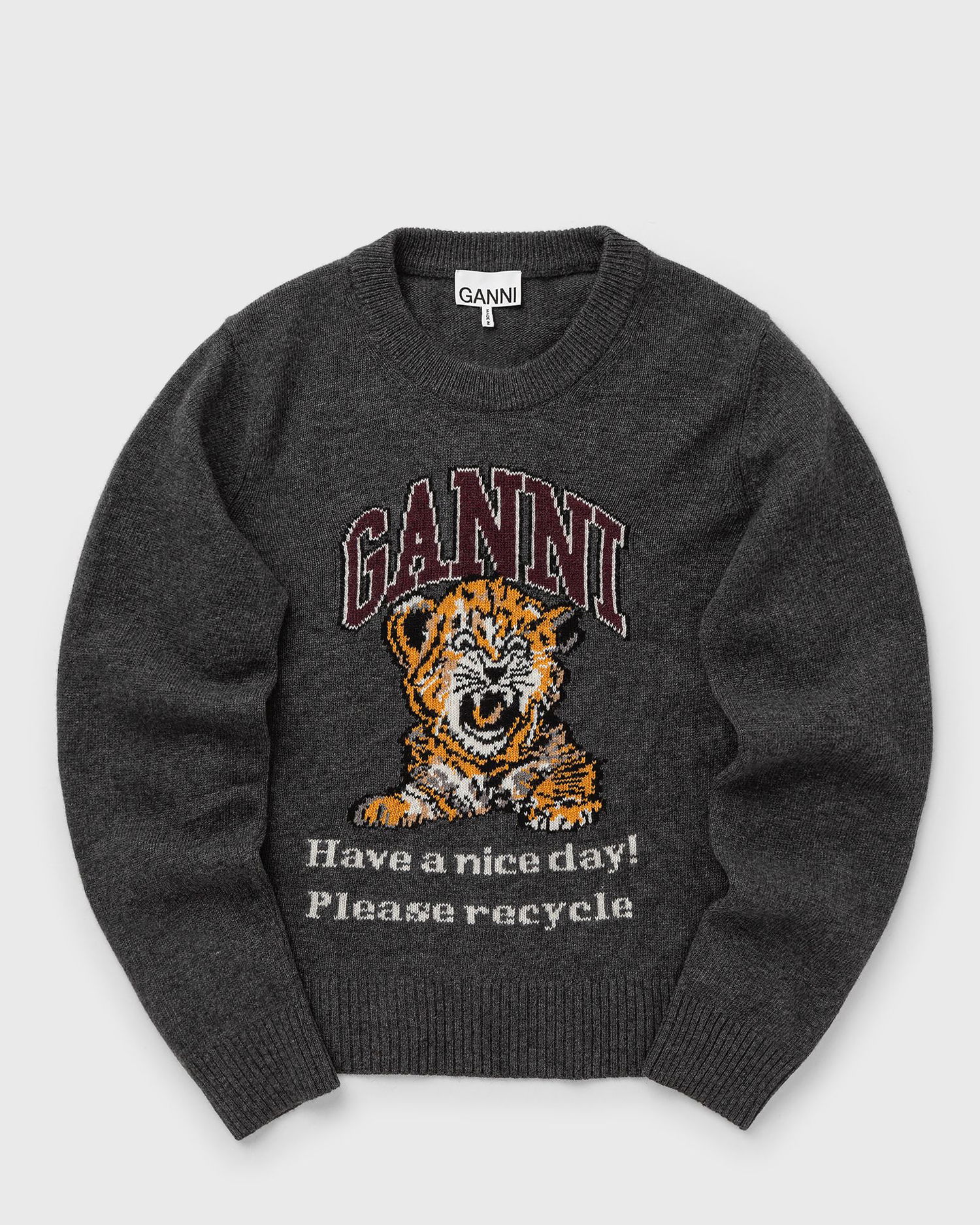 Sweatshirt GANNI Graphic Wool Mix Tiger Crewneck Svart | K2278-084, 0