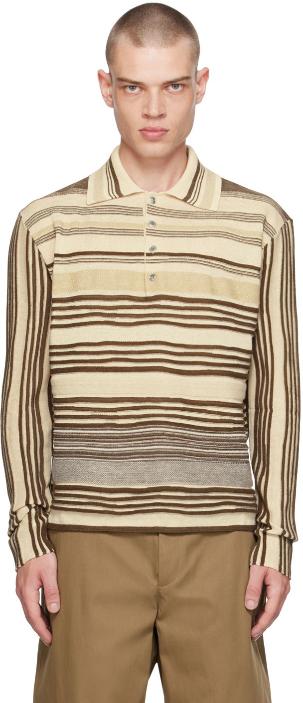 Polotröja Bottega Veneta Striped Polo Shirt Beige | 793784 V4E70 2975
