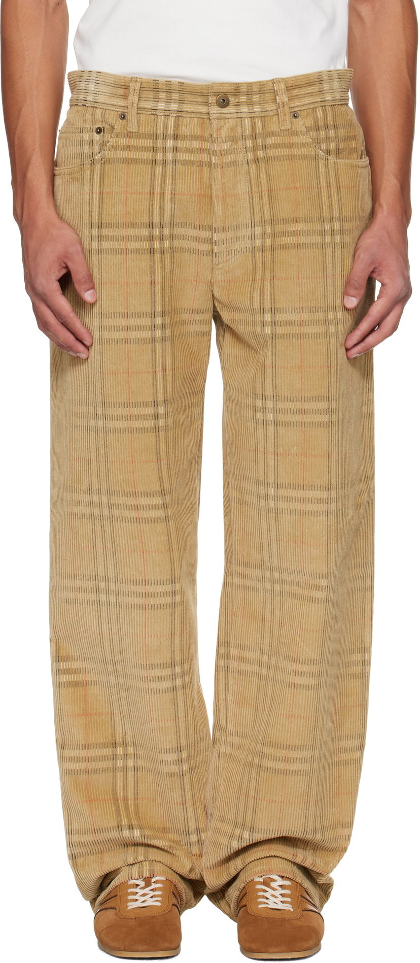 Byxor Burberry Burberry Check Corduroy Trousers Beige | 8113484