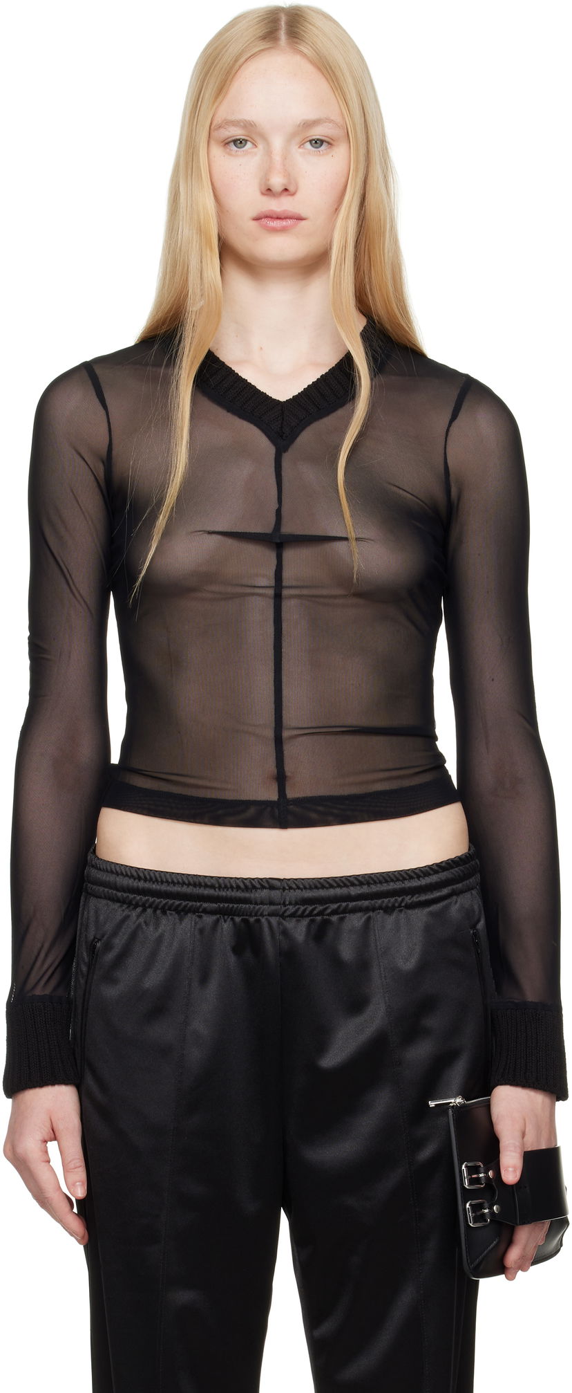 Sweater Maison Margiela MM6 Maison Margiela Elastic Jersey Mesh Long Sleeve Top Svart | S62NH0039 S24423