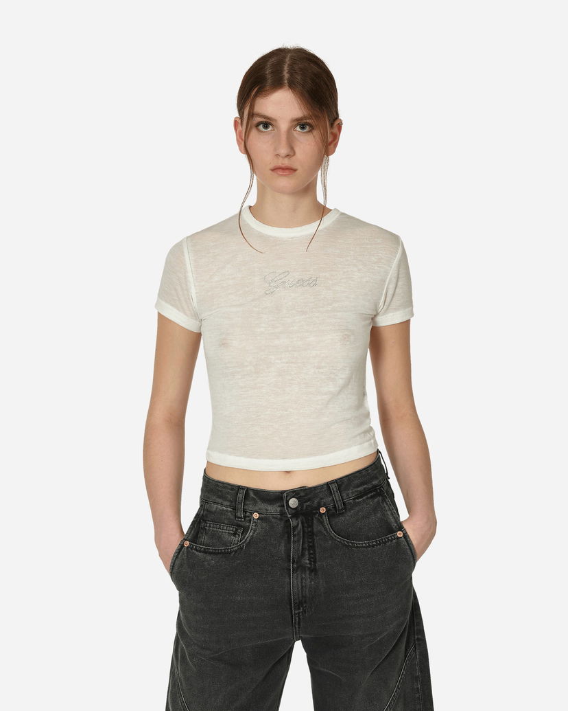 T-shirt GUESS Classic Logo Baby Tee Alabaster White Vit | W4GP72KCID0 F0I6