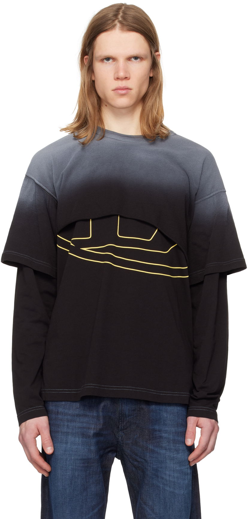 T-shirt Diesel Diesel T-Besh Cut Long Sleeve T-Shirt Svart | A16133-0KNAQ-9XX