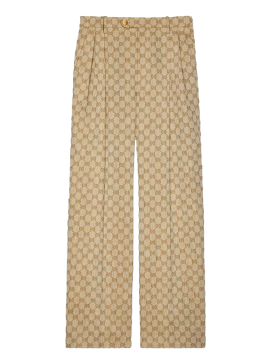 Byxor Gucci GG Linen Cotton Jacquard Trousers Beige | 756533 ZAMC5 2014