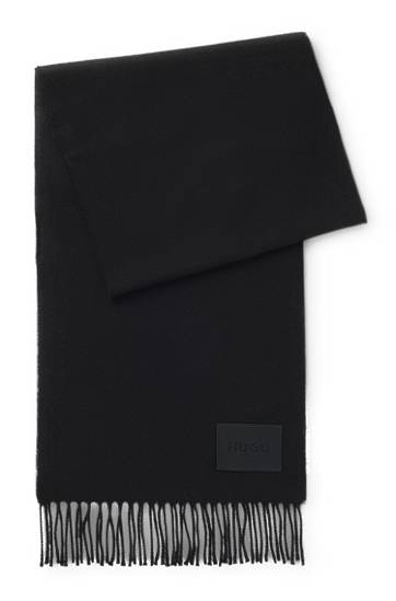 Halsduk BOSS Italian-made wool scarf with woven logo patch Svart | 50517683, 0