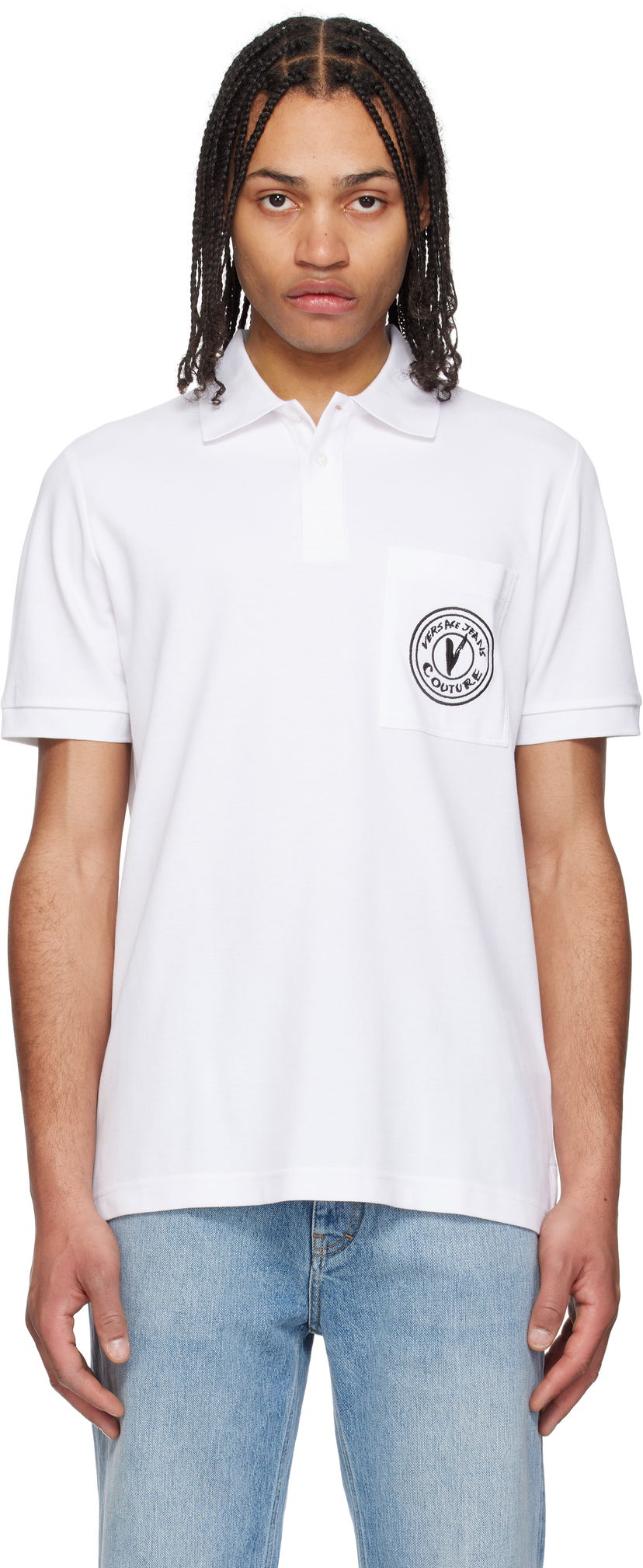 Polotröja Versace Embroidered Logo Polo by Versace Jeans Couture Vit | E78GAGT01_ECJ01T