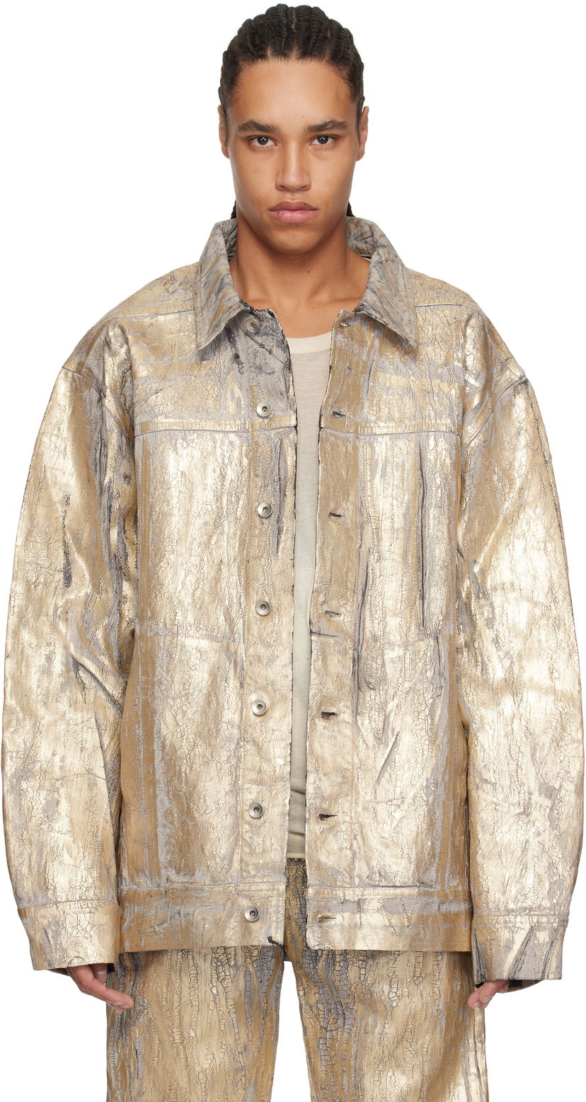 Jacka Rick Owens Rick Owens DRKSHDW Hollywood Jumbo Worker Denim Jacket Metallisk | DU01E3761 GMC