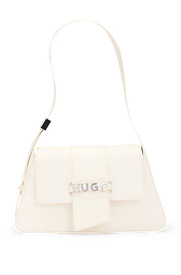 Axelväska BOSS HUGO Faux-Leather Shoulder Bag with Logo Hardware Vit | 50541806