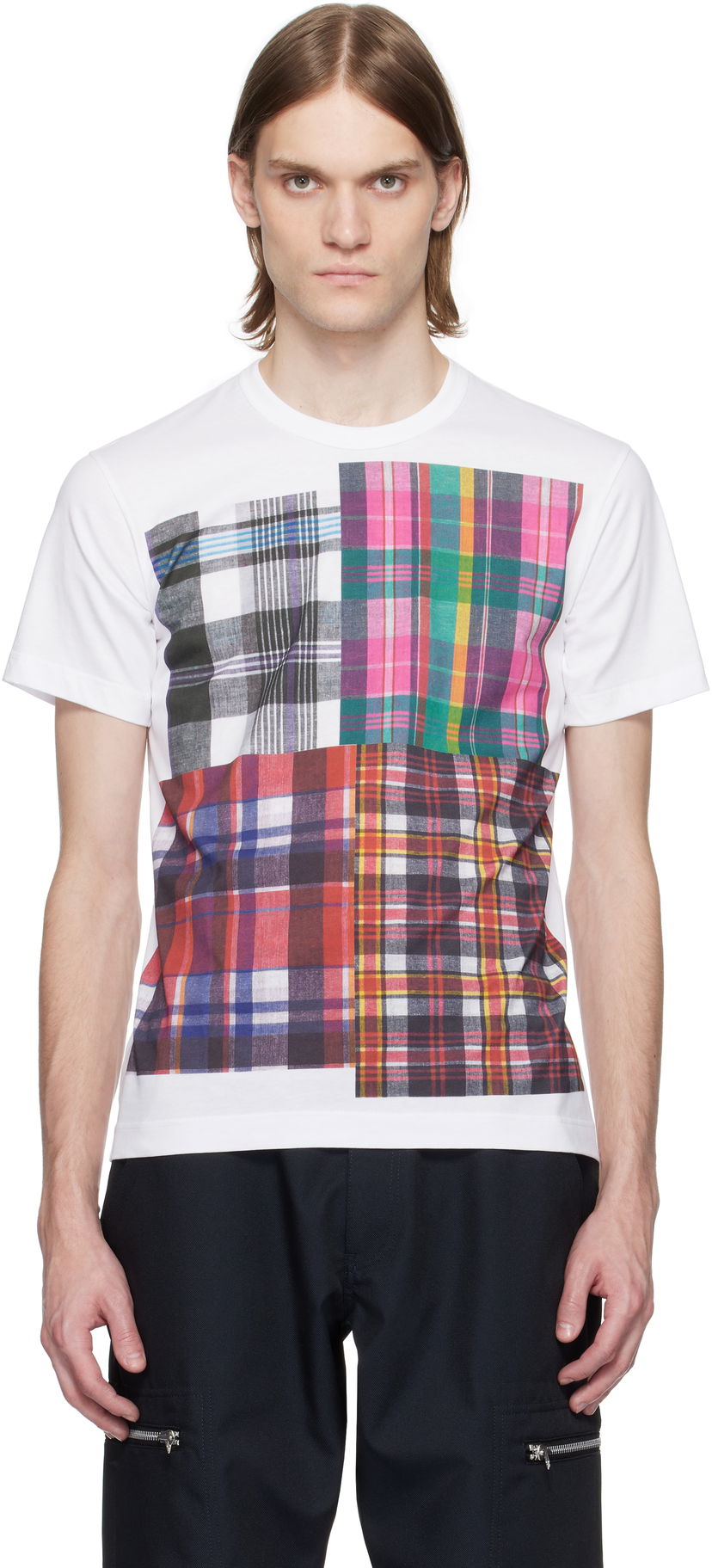 T-shirt Comme des Garçons Comme des Garçons Shirt Tartan Square Print T-Shirt Vit | FO-T007-051