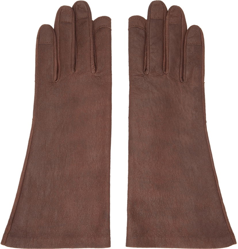 Handskar Rick Owens Short Leather Gloves Brun | RR02D6451 LBA