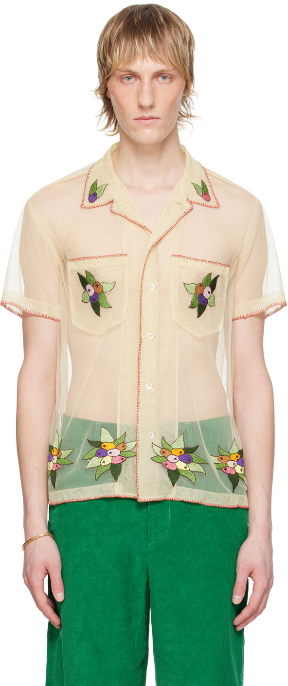 Skjorta Bode Embroidered Tulle Shirt Beige | MRS24SH048
