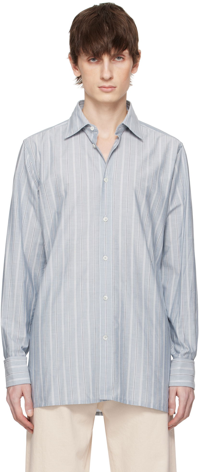 Skjorta Maison Margiela Maison Margiela Striped Long-Sleeved Shirt Blå | S50DT0048 M35281