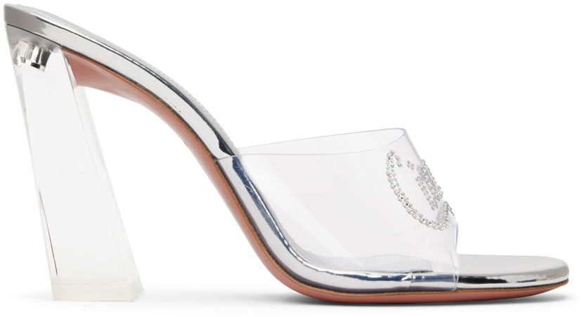 Skovård Amina Muaddi Amina Muaddi Bella Glass Heeled Sandals Metallisk | BELLA GLASS SLIPPER BLOCK PVC