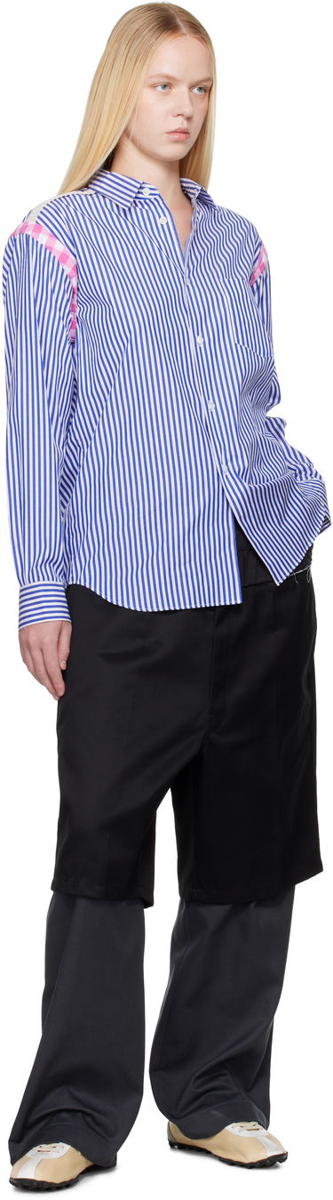 Skjorta Comme des Garçons Comme des Garçons Striped Gingham Trim Shirt Blå | FO-B020-S25, 3
