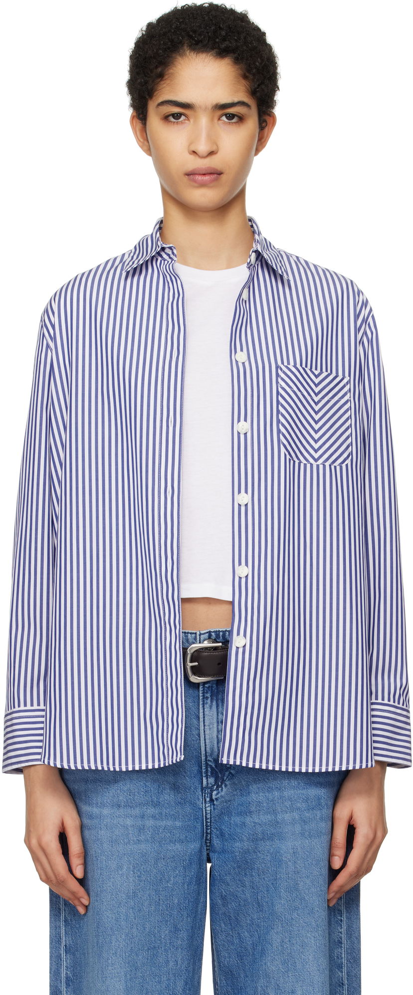 Skjorta rag & bone Striped Poplin Shirt Blå | WAW22FA050ZE50