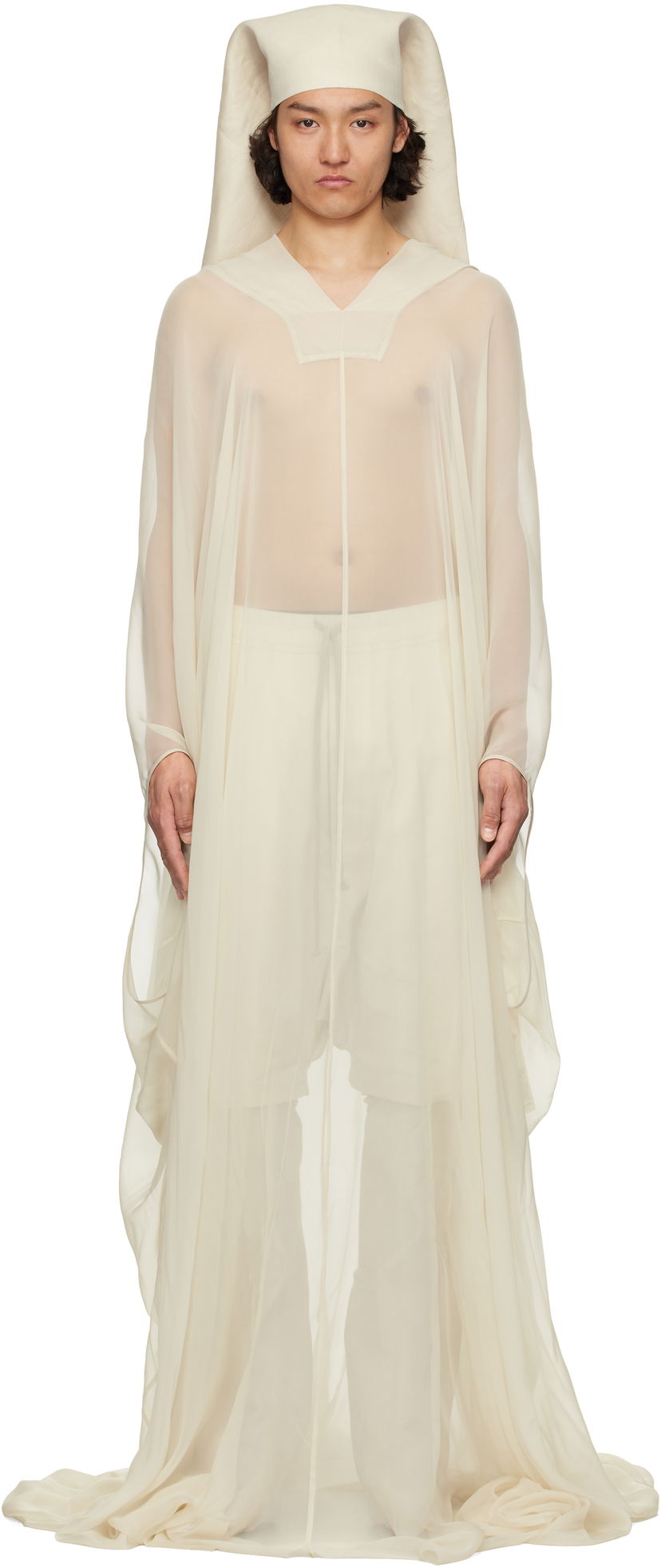 Klä Rick Owens Rick Owens Hooded Kaftan Pullover Coat Vit | RR01E5500 S